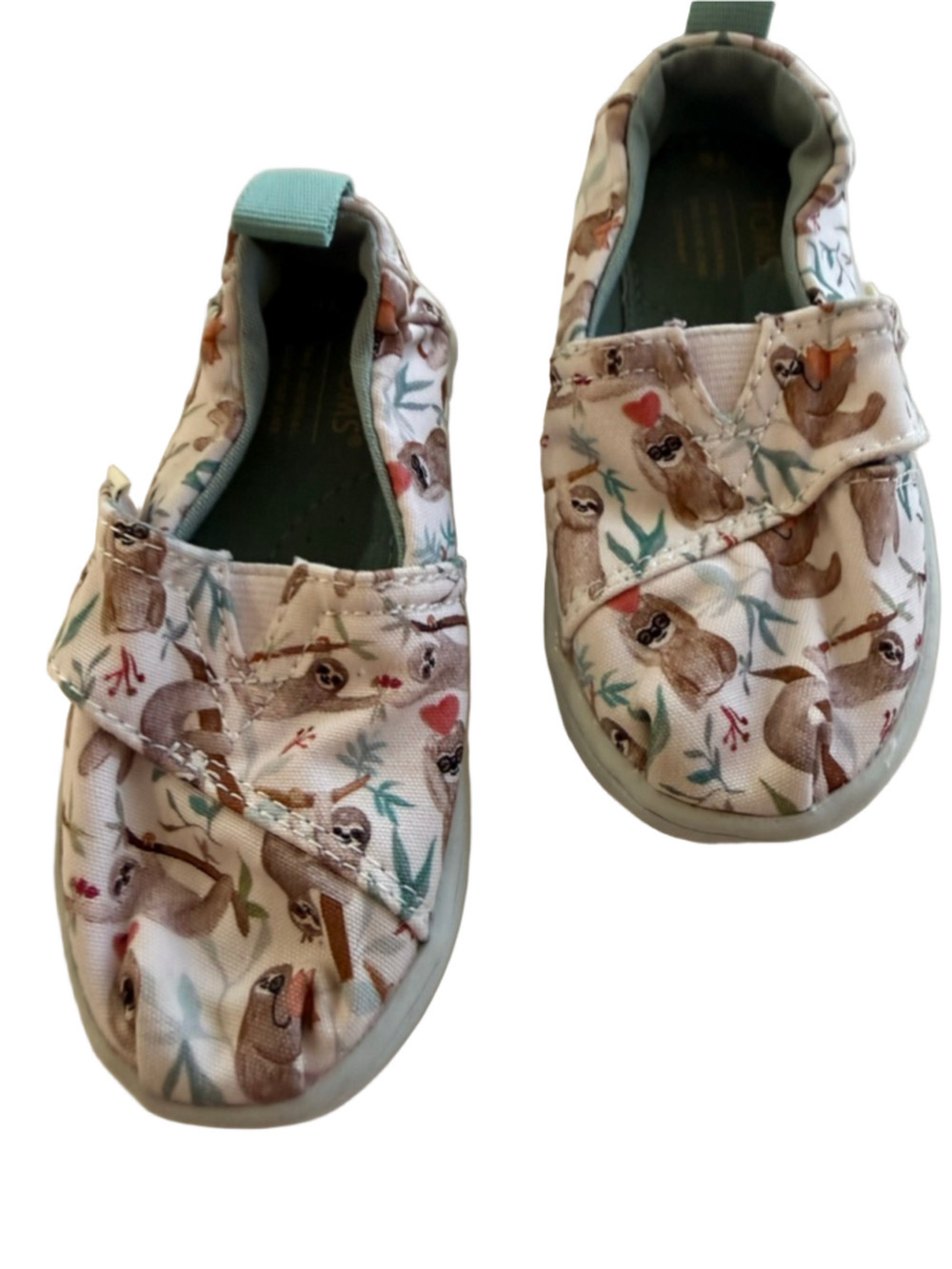 Baby TOMS Sloth Print Canvas Slip-On Shoes White Brown Size 6 - Picture 3 of 8